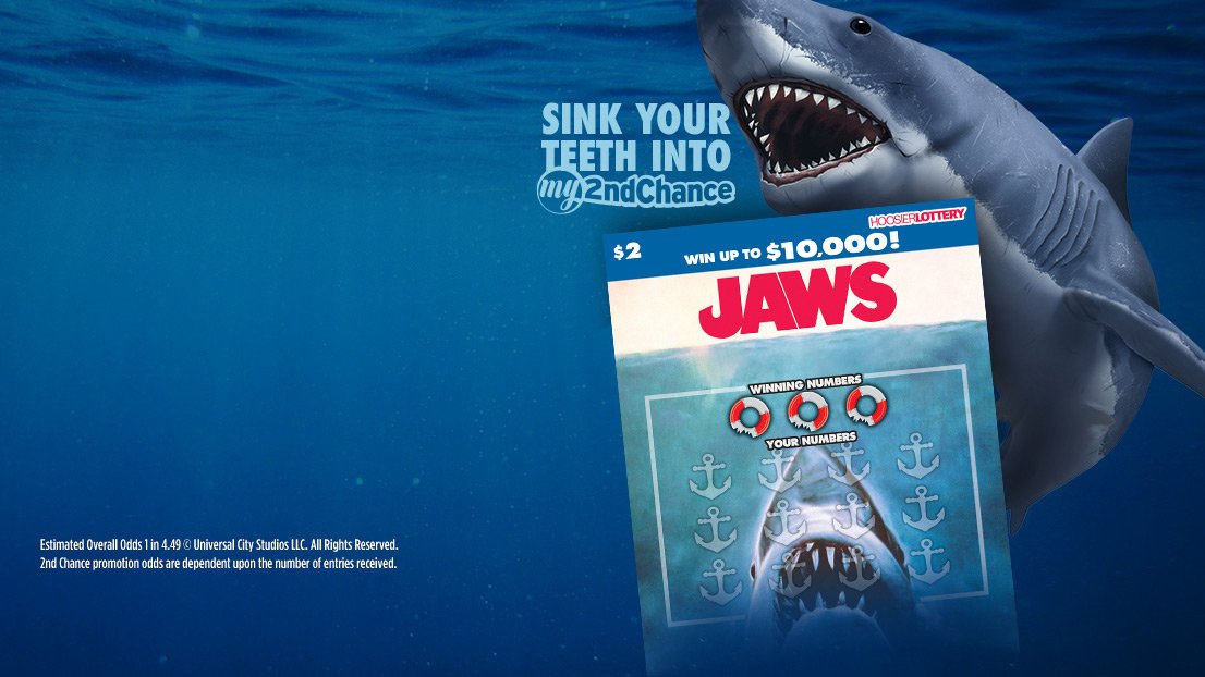 Hoosier Lottery 推出 JAWS 主题刮刮游戏，有机会赢得高达 10,000 美元的奖金